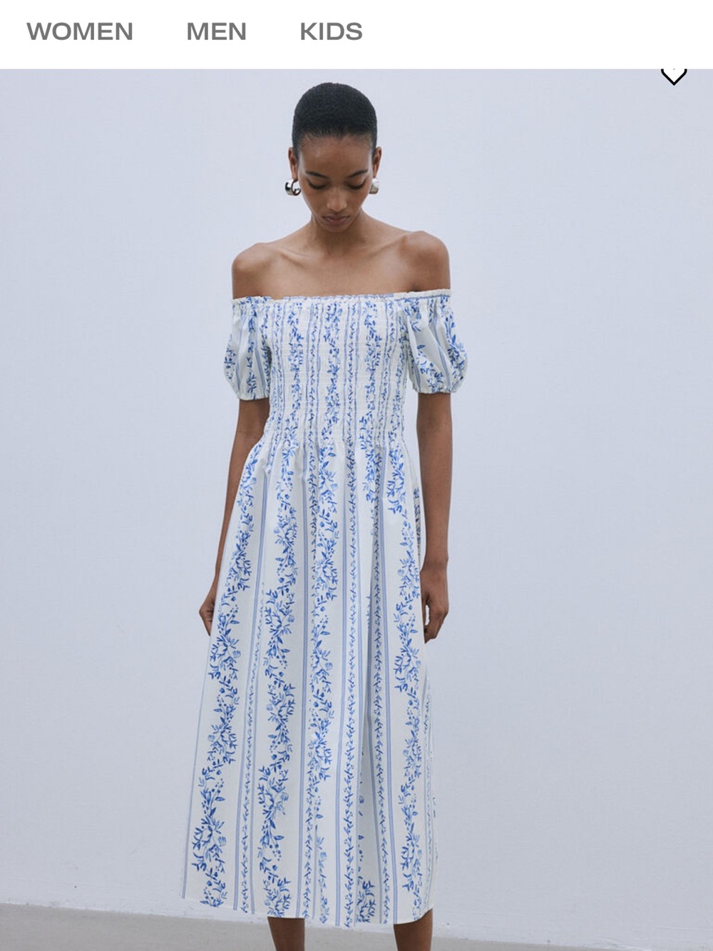 H&M OFF-THE-SHOULDER POPLIN DRESS Blue Floral - Picture 2 of 6